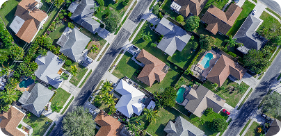 Aerial view of residential neighborhood served by Predictive Sales AI contractors